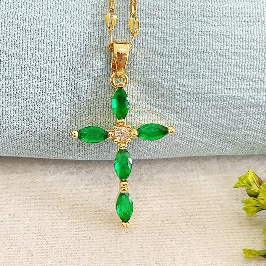 Gold Smaragd Marquise Kreuz Halskette