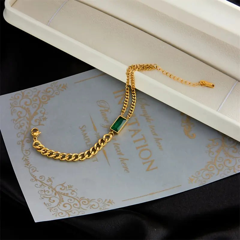 Gold Smaragd Bar Kettenarmband