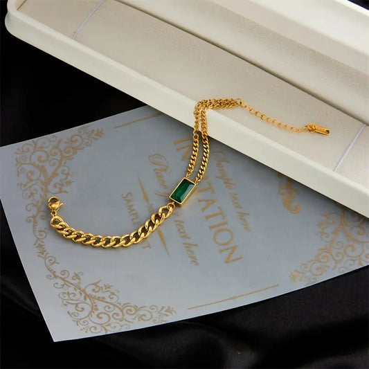 Gold Smaragd Bar Kettenarmband