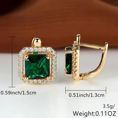 Gold Grün Square Zirkonia Ohrringe | Gold
