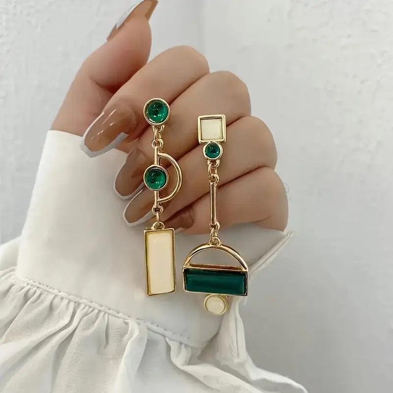 Gold Smaragd Geometric Tropfenohrringe