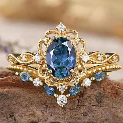 Azelia Saphir Kronen Ring-Set | Gold