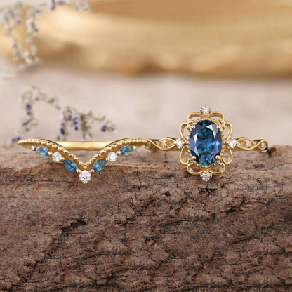 Azelia Saphir Kronen Ring-Set | Gold