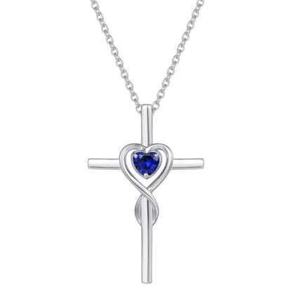 Saphir Herz Stein Kreuz Halskette | Weißgold