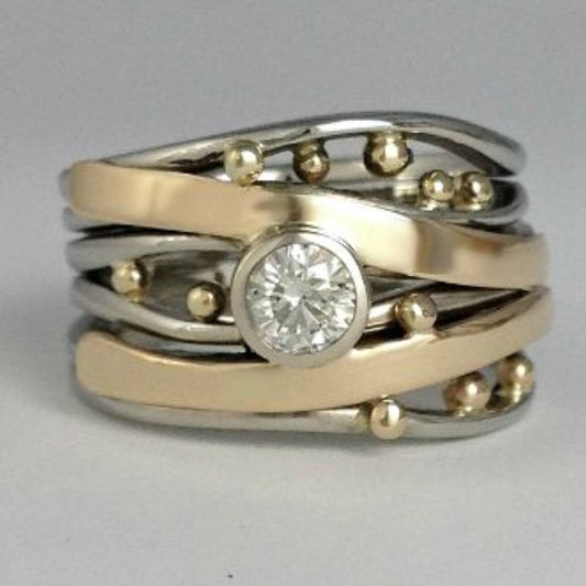 Silber und Gold Zargenfassung Wickel Ring
