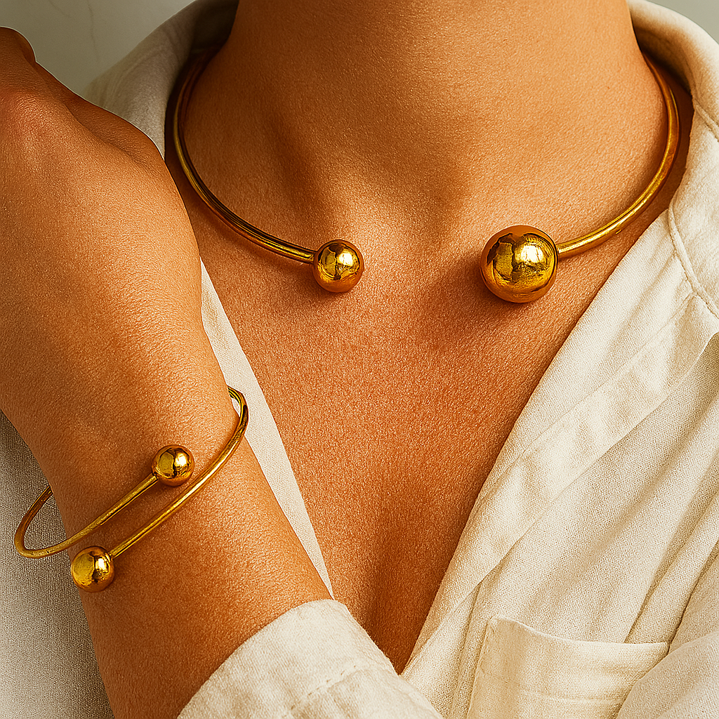 Minimalistisch Glow Collar & Cuff Armband-Set | Gold