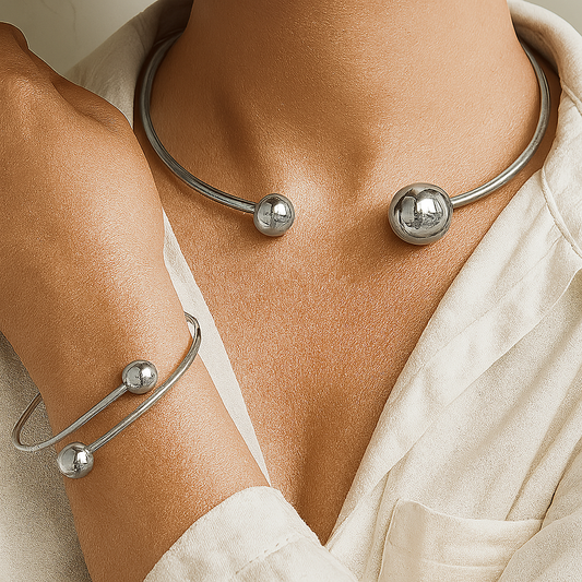 Minimalistisch Glow Collar & Cuff Armband-Set | Gold