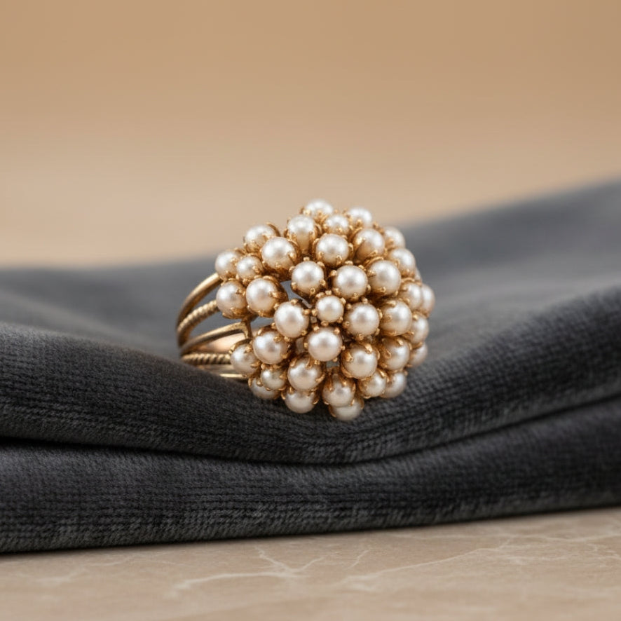 Elegant Inlaid Perlen Goldring