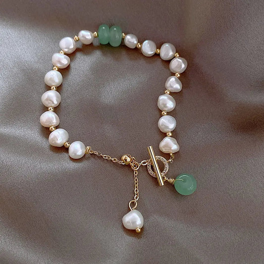 Süßwasser Perlen & Jade Armband