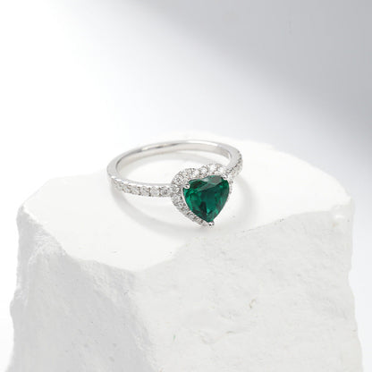 Silber Smaragd Herz Halo Ring