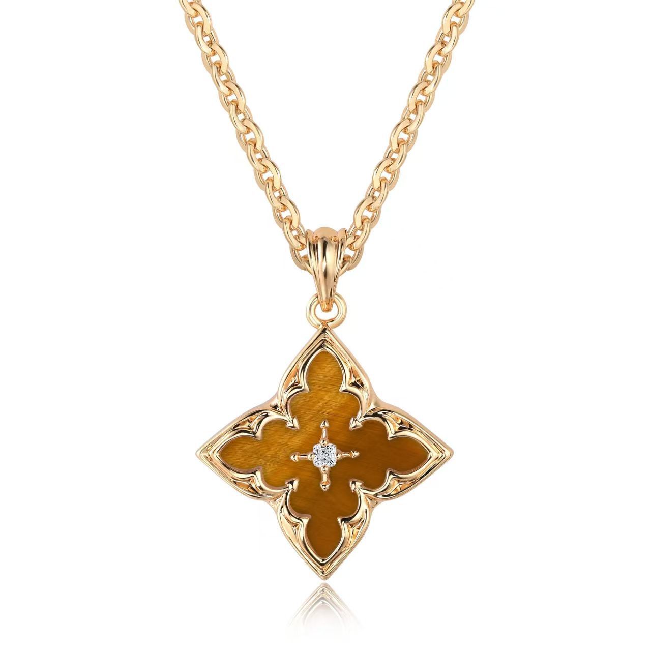 Weiß Kleeblatt Anhänger-Halskette | Gold