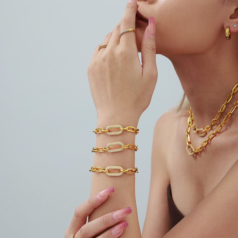 Pavé Massiv Ketten Glieder Schmuckset | Gold