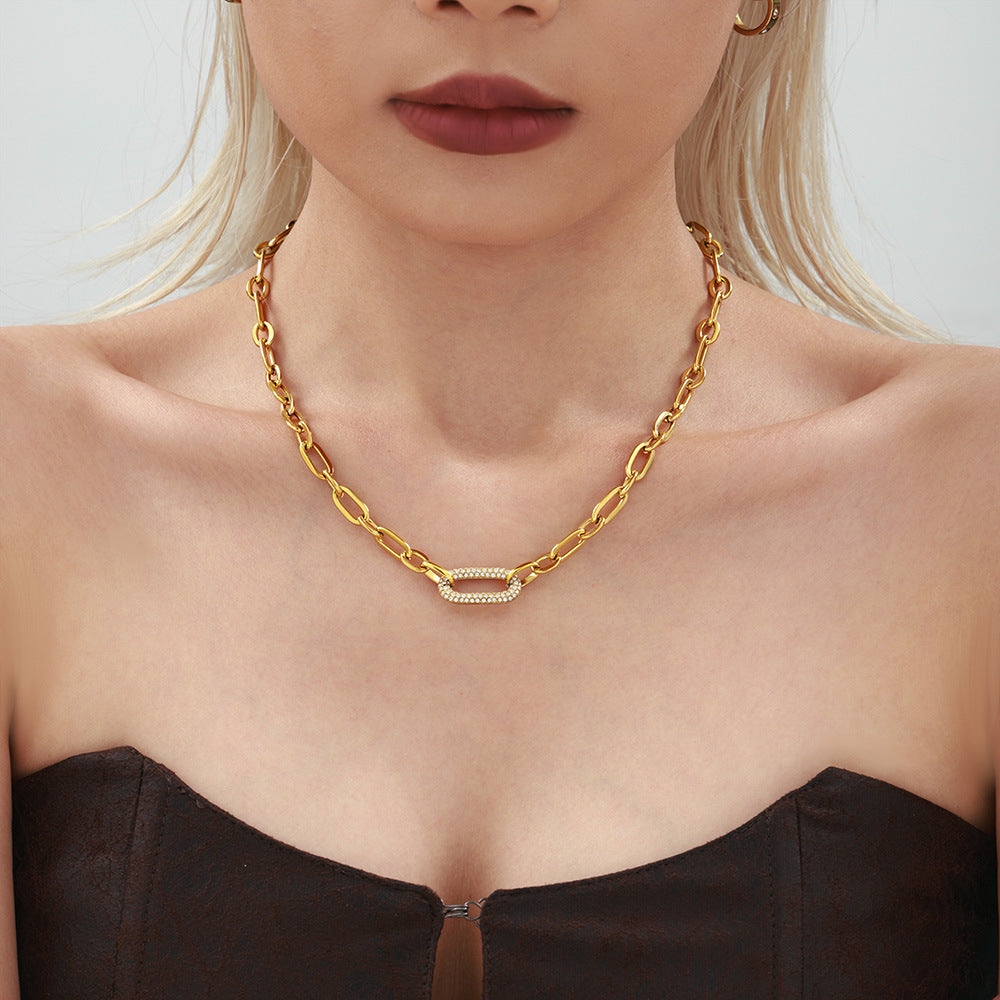 Pavé Massiv Ketten Glieder Schmuckset | Gold