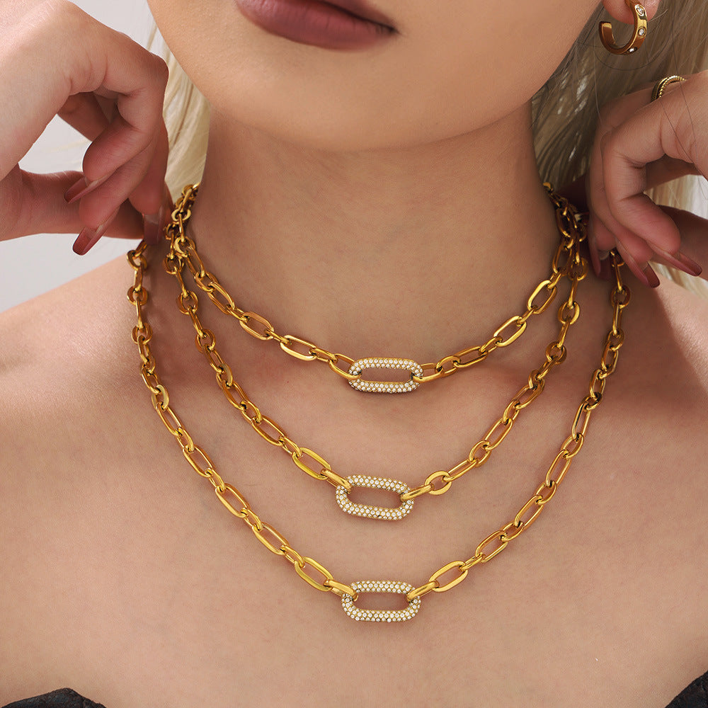 Pavé Massiv Ketten Glieder Schmuckset | Gold