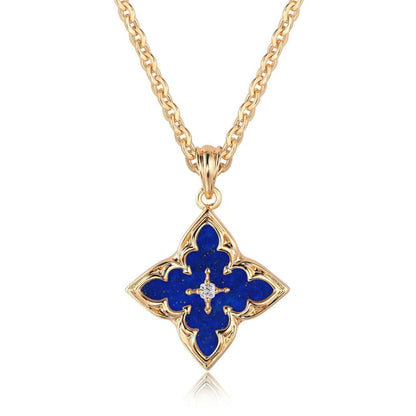 Blau Kleeblatt Anhänger-Halskette | Gold