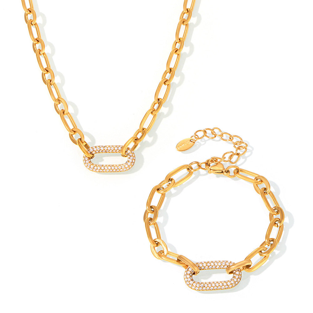 Pavé Massiv Ketten Glieder Schmuckset | Gold