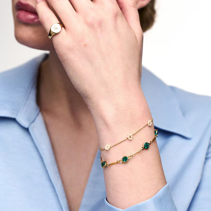 Smaragd Glieder Kettenarmband | Gold