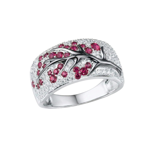 Rubin Blüten Tree Ring | Weißgold