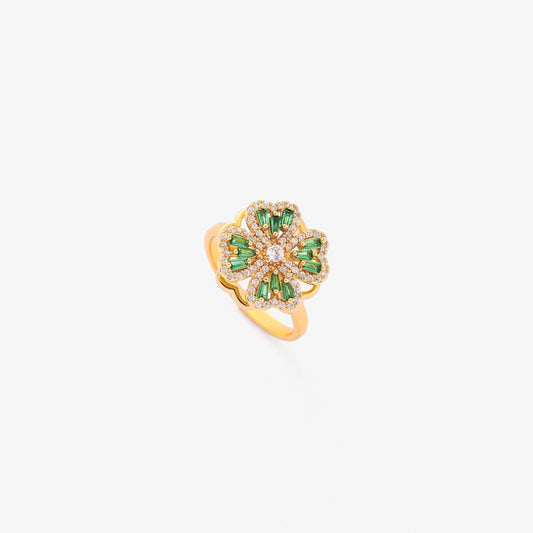 Smaragd Kleeblatt Dreh Ring | Gold