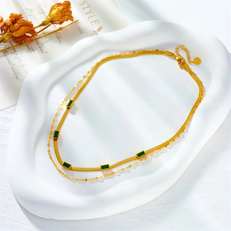 Sister Edelstein Double-Layer Retro Halskette | Gold