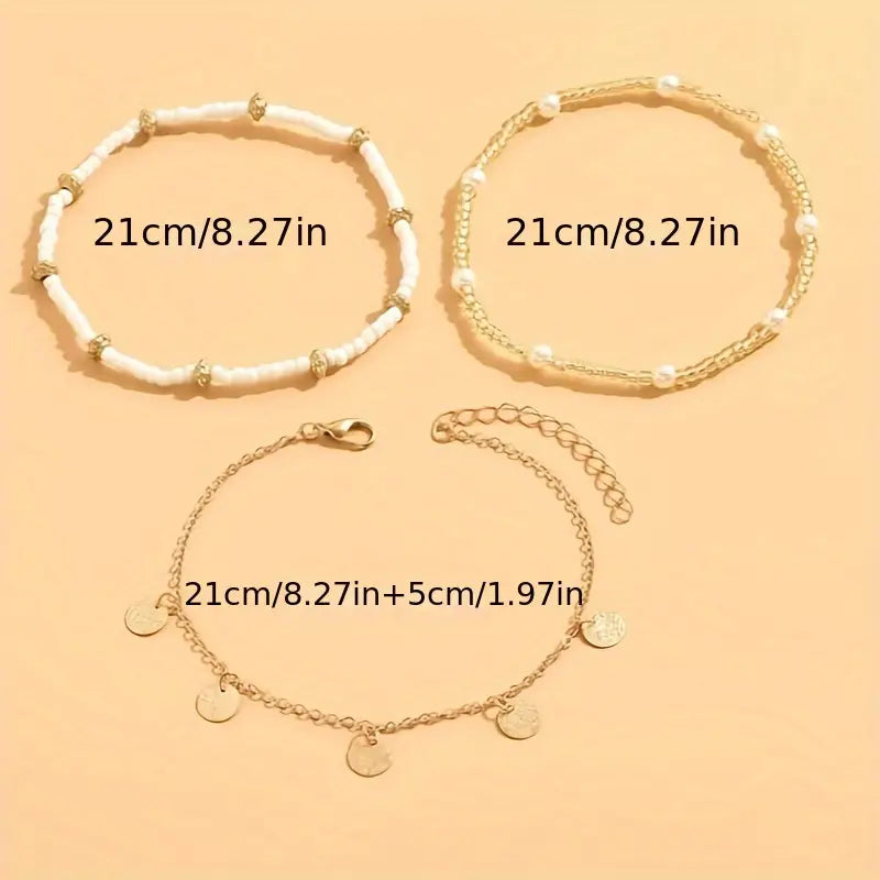 Coastal Charm 3-Piece Mehrlagig Fußkette Set | Gold