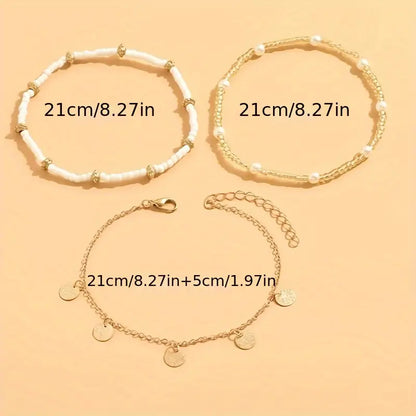 Coastal Charm 3-Piece Mehrlagig Fußkette Set | Gold