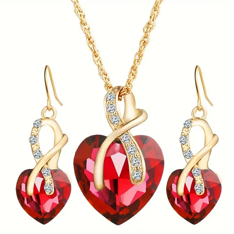 Gold Rubin Gedreht Herz Schmuckset