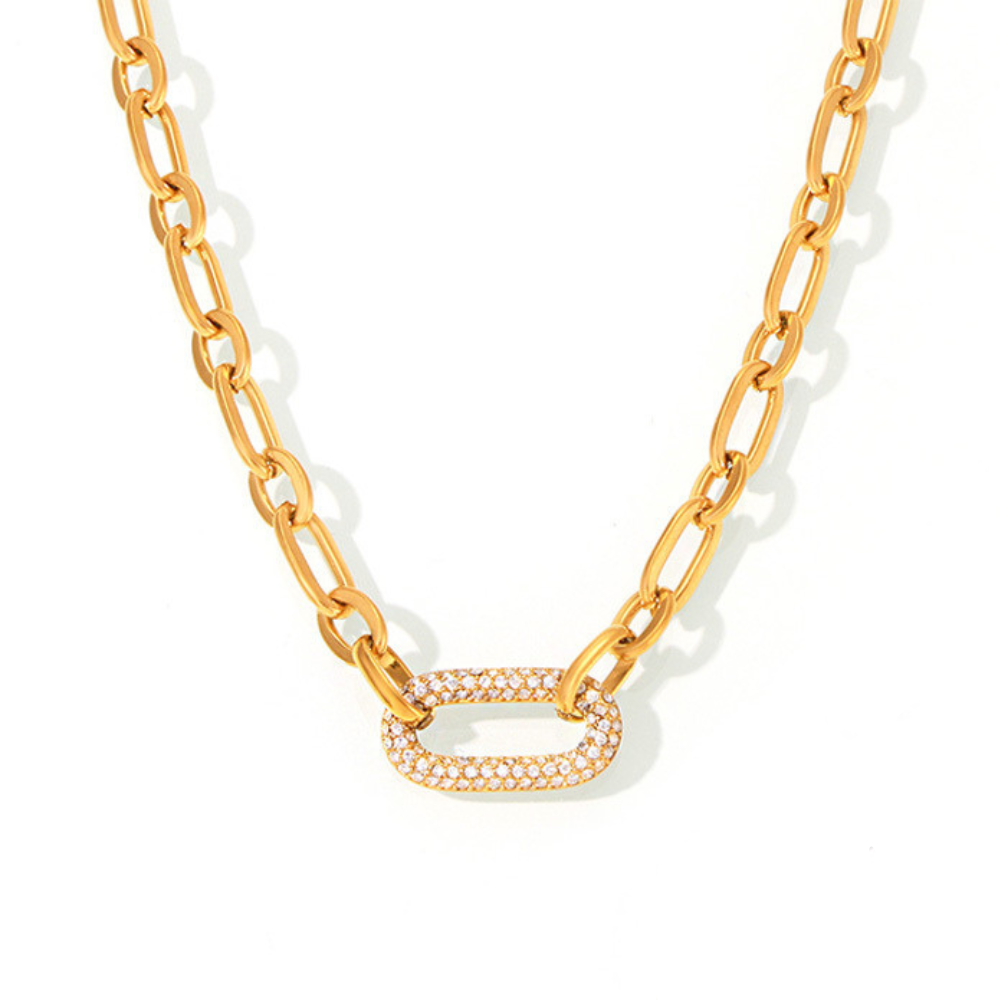 Pavé Massiv Ketten Glieder Schmuckset | Gold