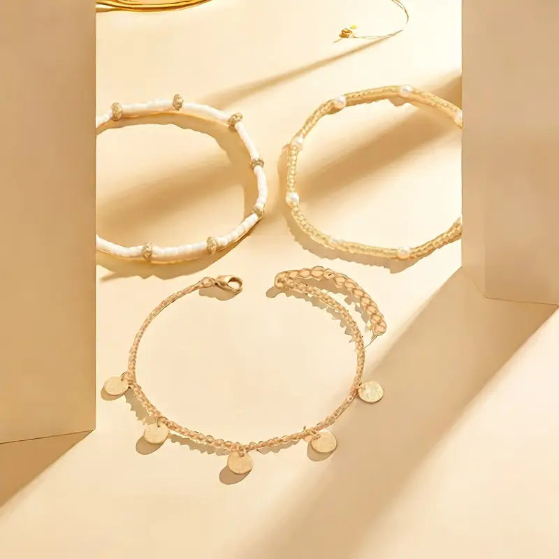 Coastal Charm 3-Piece Mehrlagig Fußkette Set | Gold
