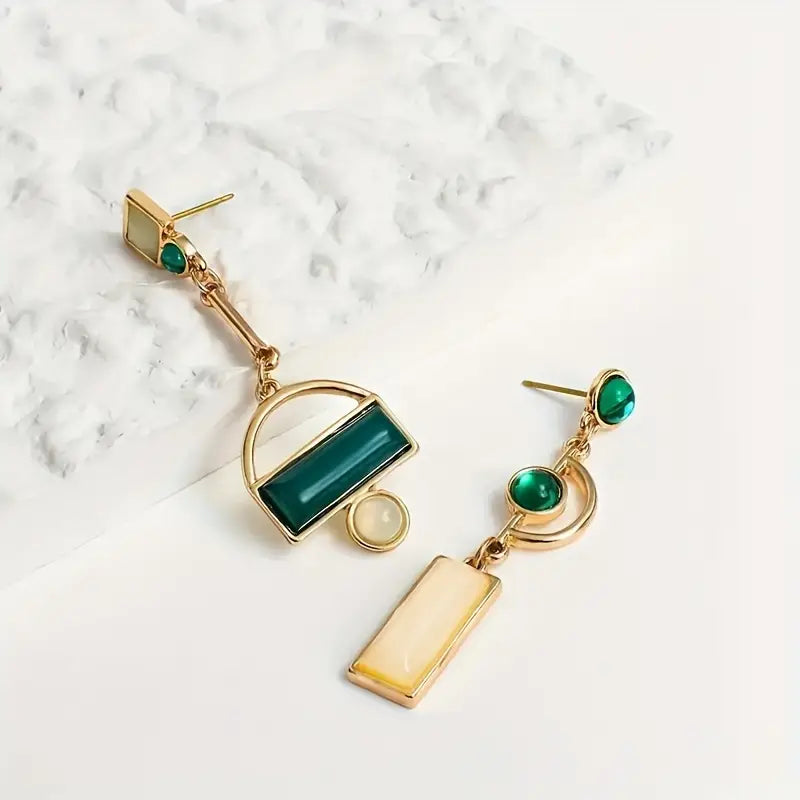 Gold Smaragd Geometric Tropfenohrringe