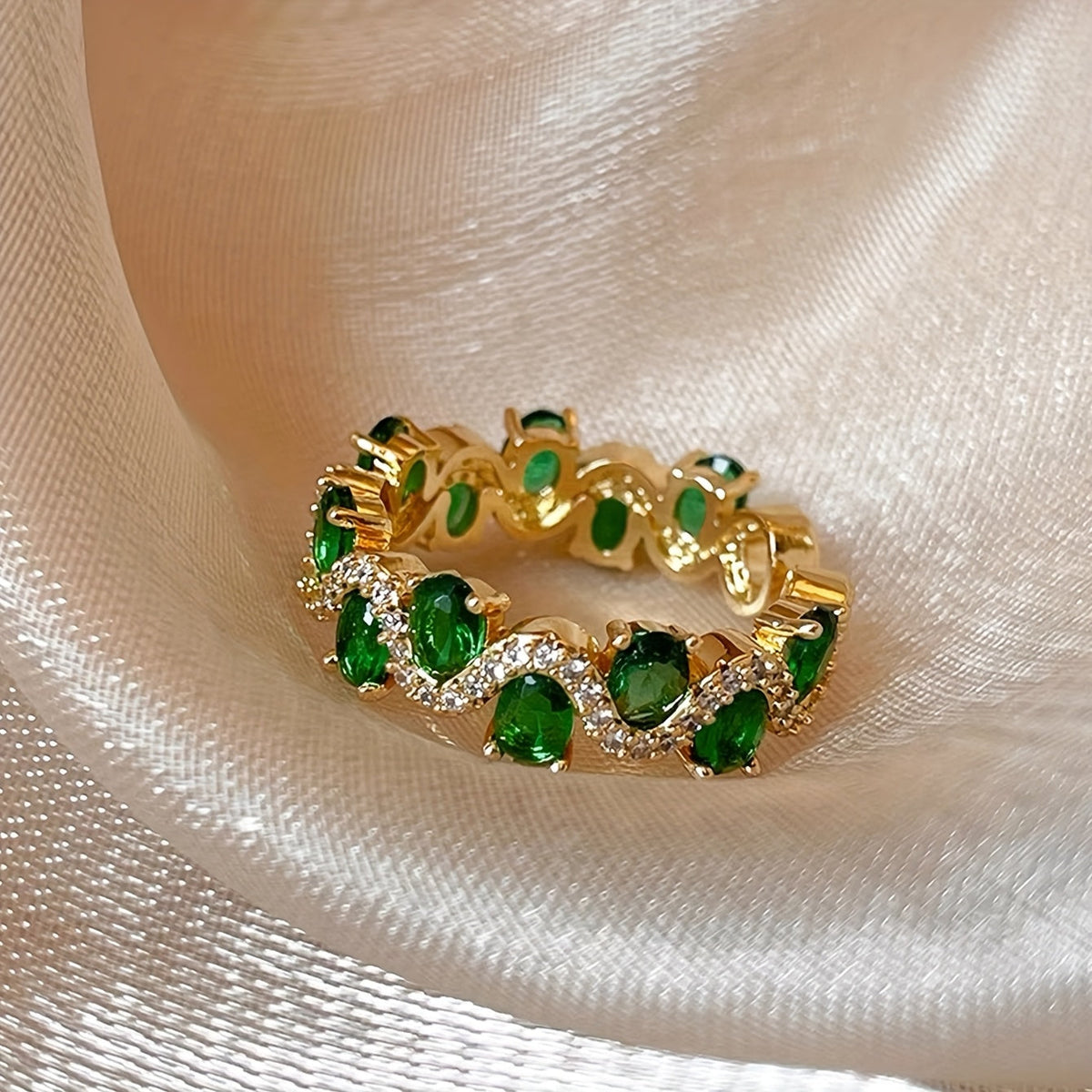 Calira Funkelnd Smaragd Offen Ring | Gold
