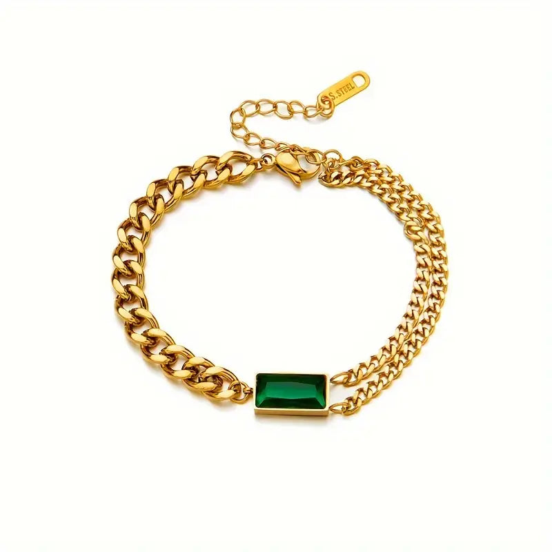 Gold Smaragd Bar Kettenarmband