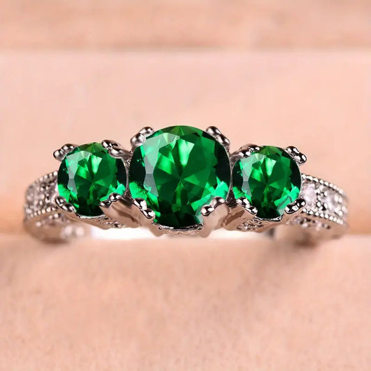 Silber Smaragd Dreistein Ring