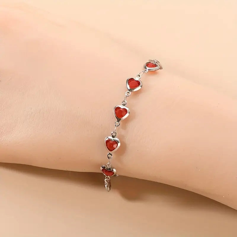 Silber Rubin Herz Kettenarmband