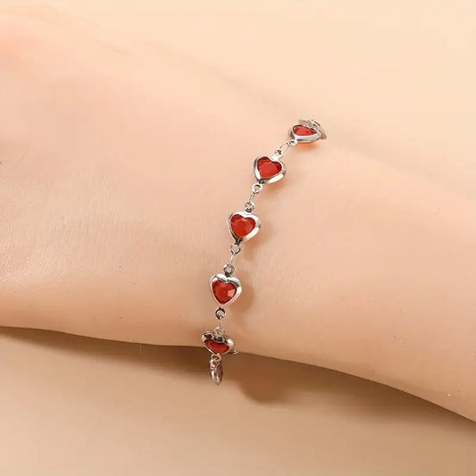 Silber Rubin Herz Kettenarmband