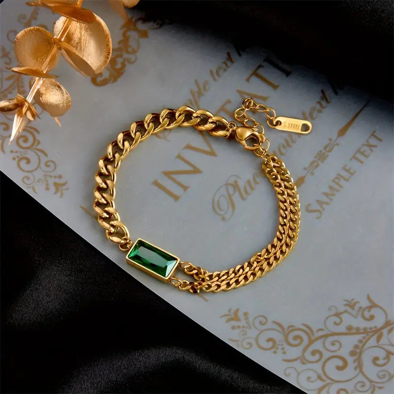 Gold Smaragd Bar Kettenarmband