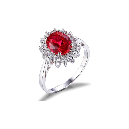 Klassisch Rubin Halo Ring | Weißgold