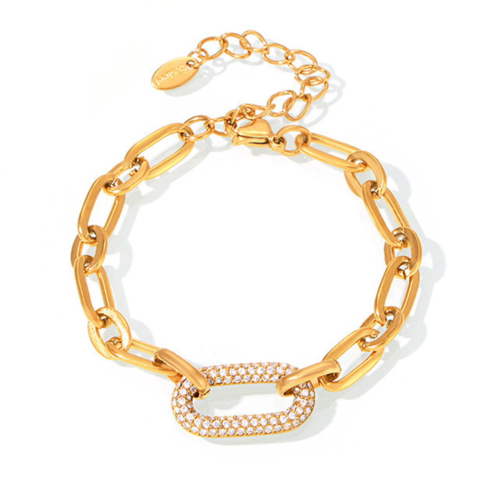 Pavé Massiv Ketten Glieder Schmuckset | Gold
