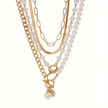 Vintage Perlen & Gold Schlangen Kettenhalskette Set | Gold
