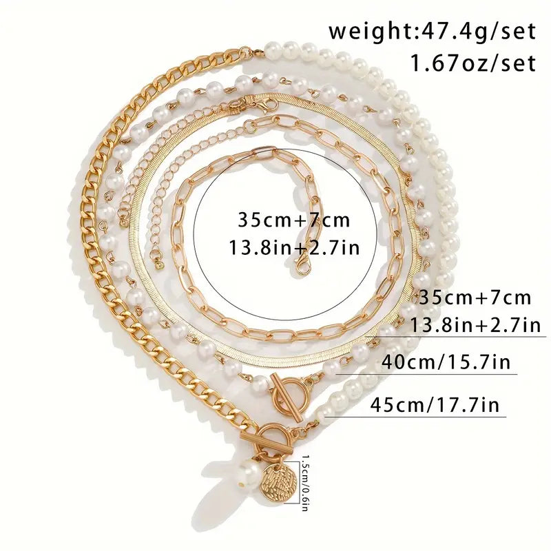 Vintage Perlen & Gold Schlangen Kettenhalskette Set | Gold