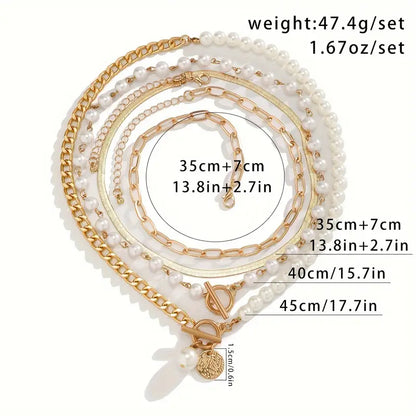 Vintage Perlen & Gold Schlangen Kettenhalskette Set | Gold