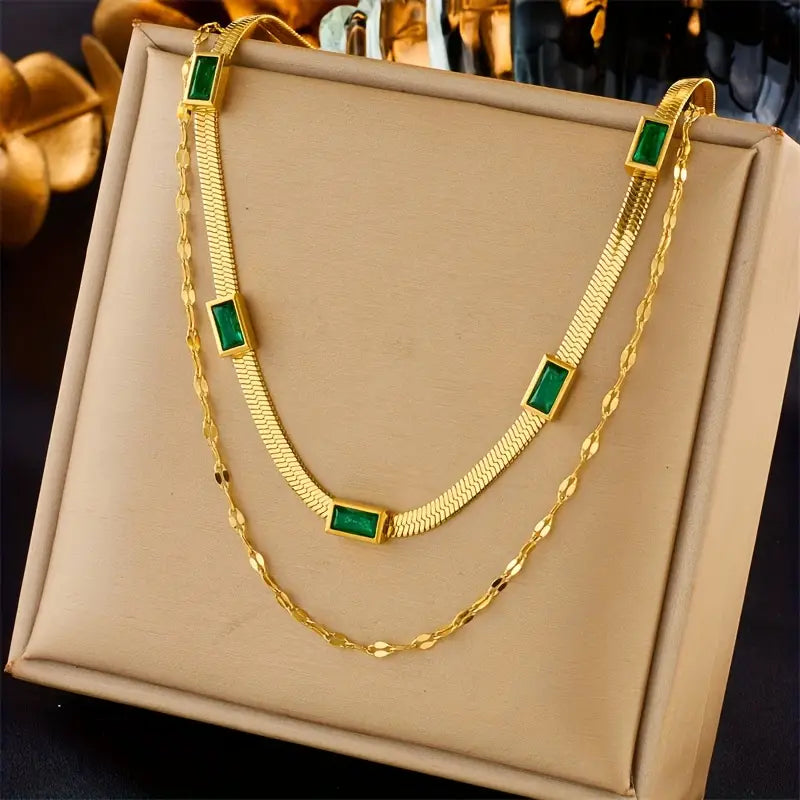 Sister Edelstein Double-Layer Retro Halskette | Gold