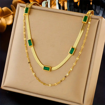 Sister Edelstein Double-Layer Retro Halskette | Gold