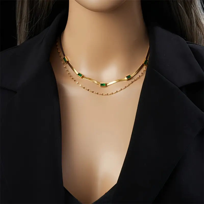 Sister Edelstein Double-Layer Retro Halskette | Gold
