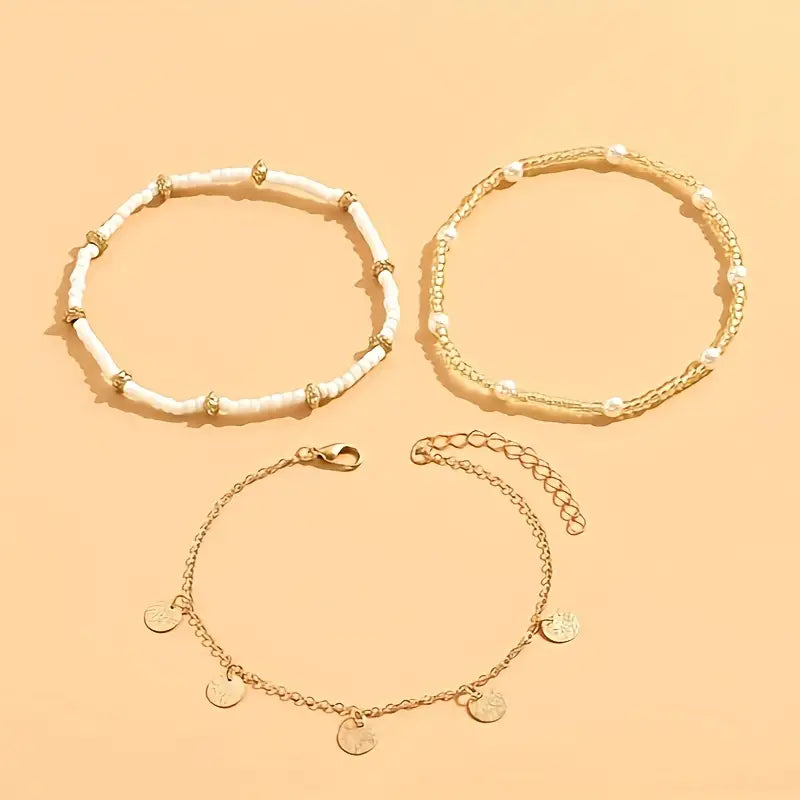 Coastal Charm 3-Piece Mehrlagig Fußkette Set | Gold