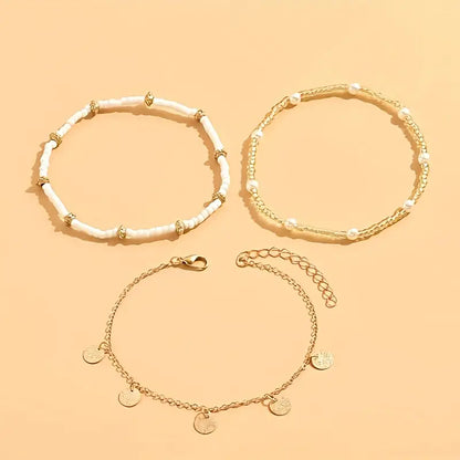 Coastal Charm 3-Piece Mehrlagig Fußkette Set | Gold