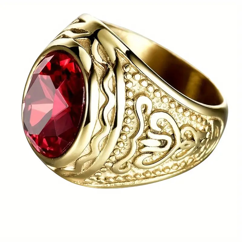 Gold Rubin Graviert Ring