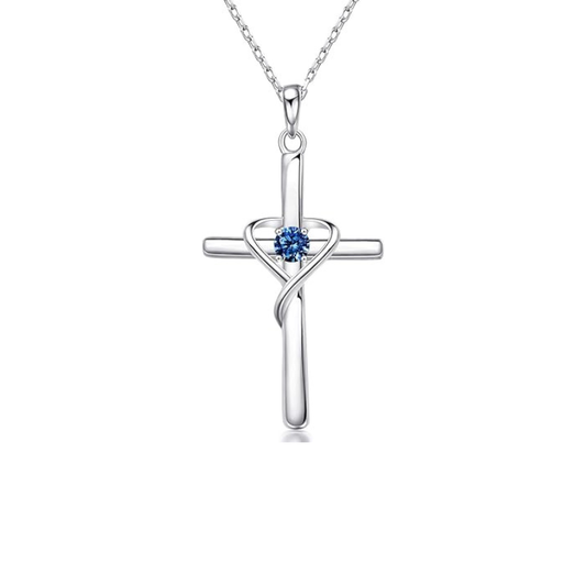 Saphir Kreuz Halskette | Weißgold