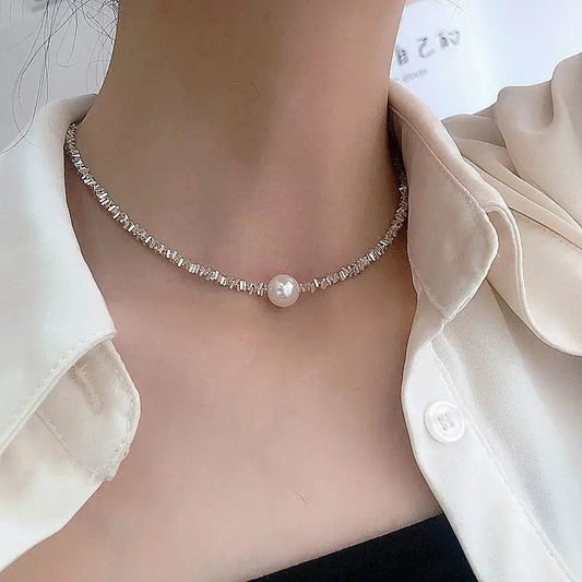 Silber Minimalistisch Perlen Choker-Halskette