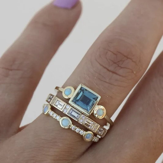 Gold Gestapelt Geometric Ring-Set